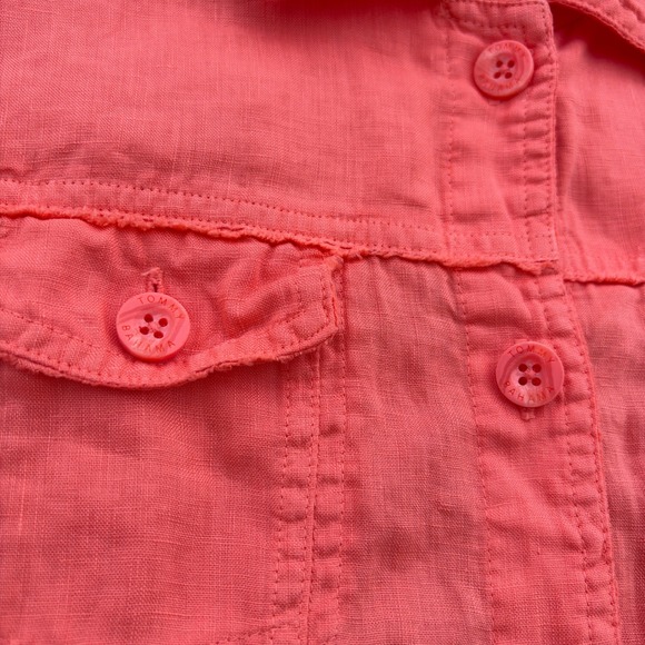 Tommy Bahama Women Coral Pink 100% Linen Button Up Trucker Jacket Size Large - Picture 4 of 10